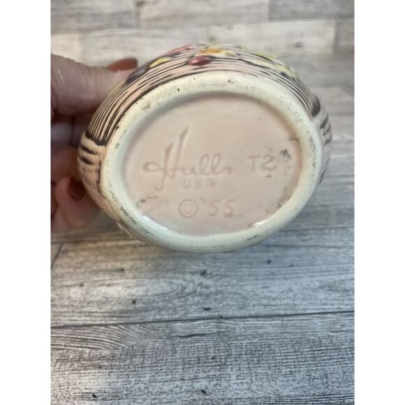 Vintage Pink Hull Pottery Basket Blossom Flite 1955 T2 Candy Dish Vase - Picture 5 of 8